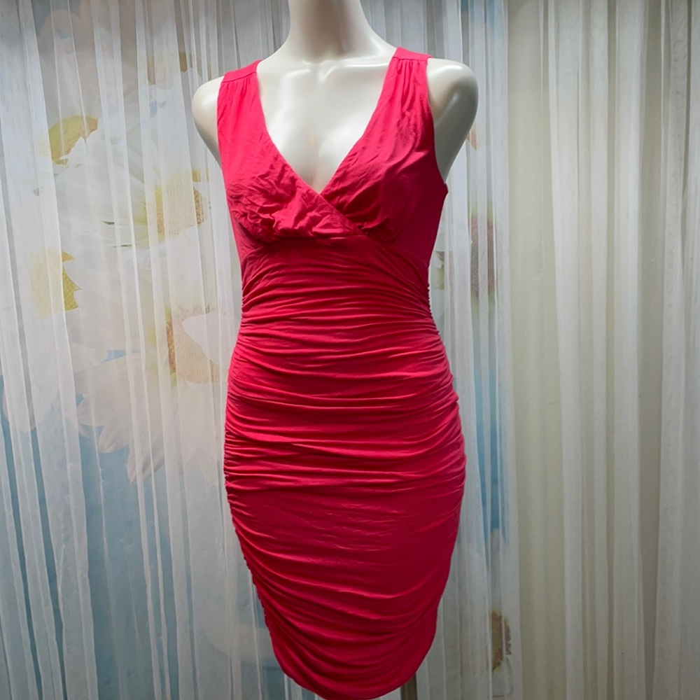 Fitted Sleeveless Ruched Pink Dress